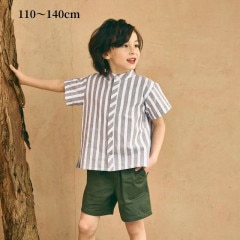【SUMMERセール20％OFF】ストライプシャツ＆パンツ/オールコットン2点セット 110 120 130 140cm (2531-5404) utremi/ユトレミ