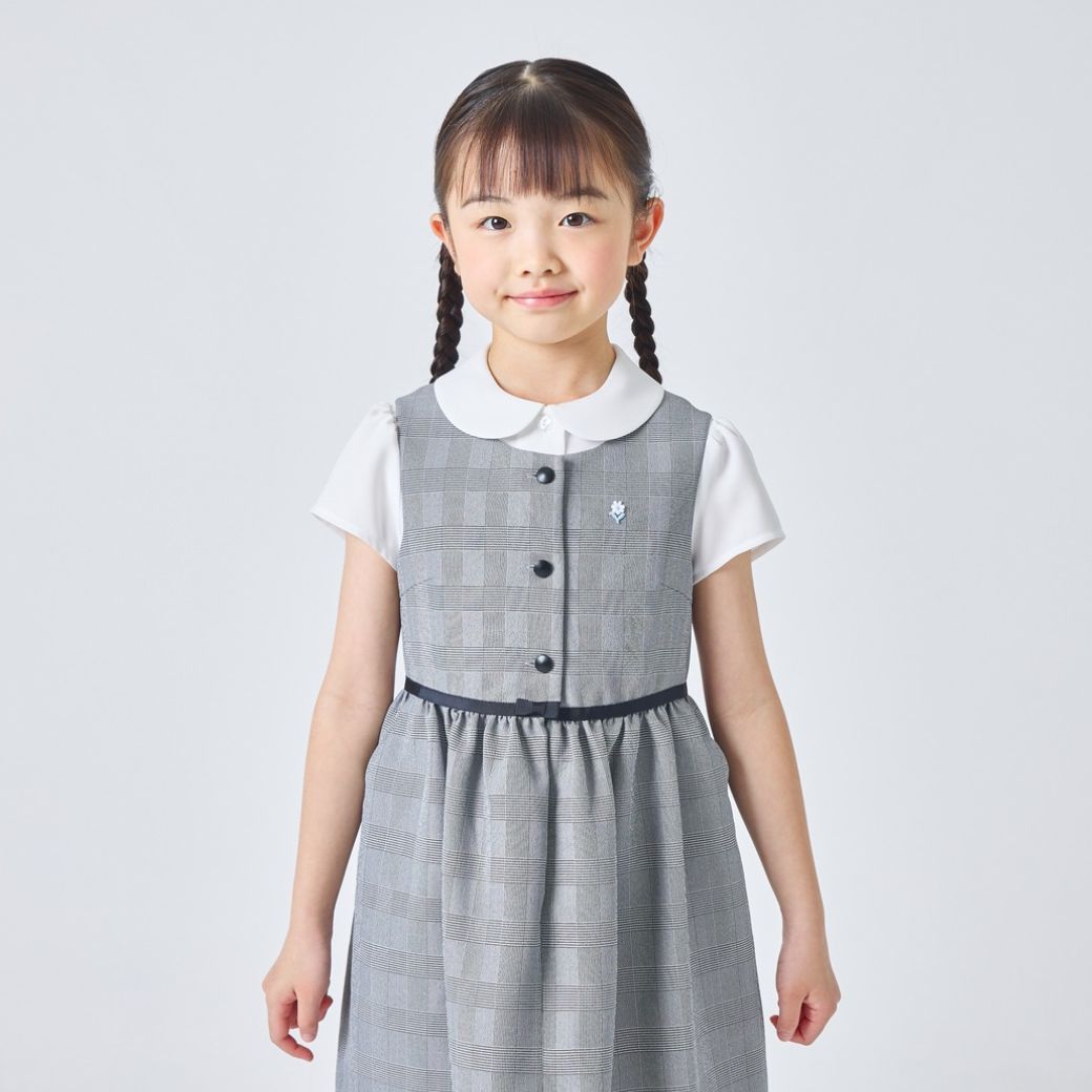 学校説明会 お受験 前開き ワンピース 女の子 半袖 子供服 チェック柄