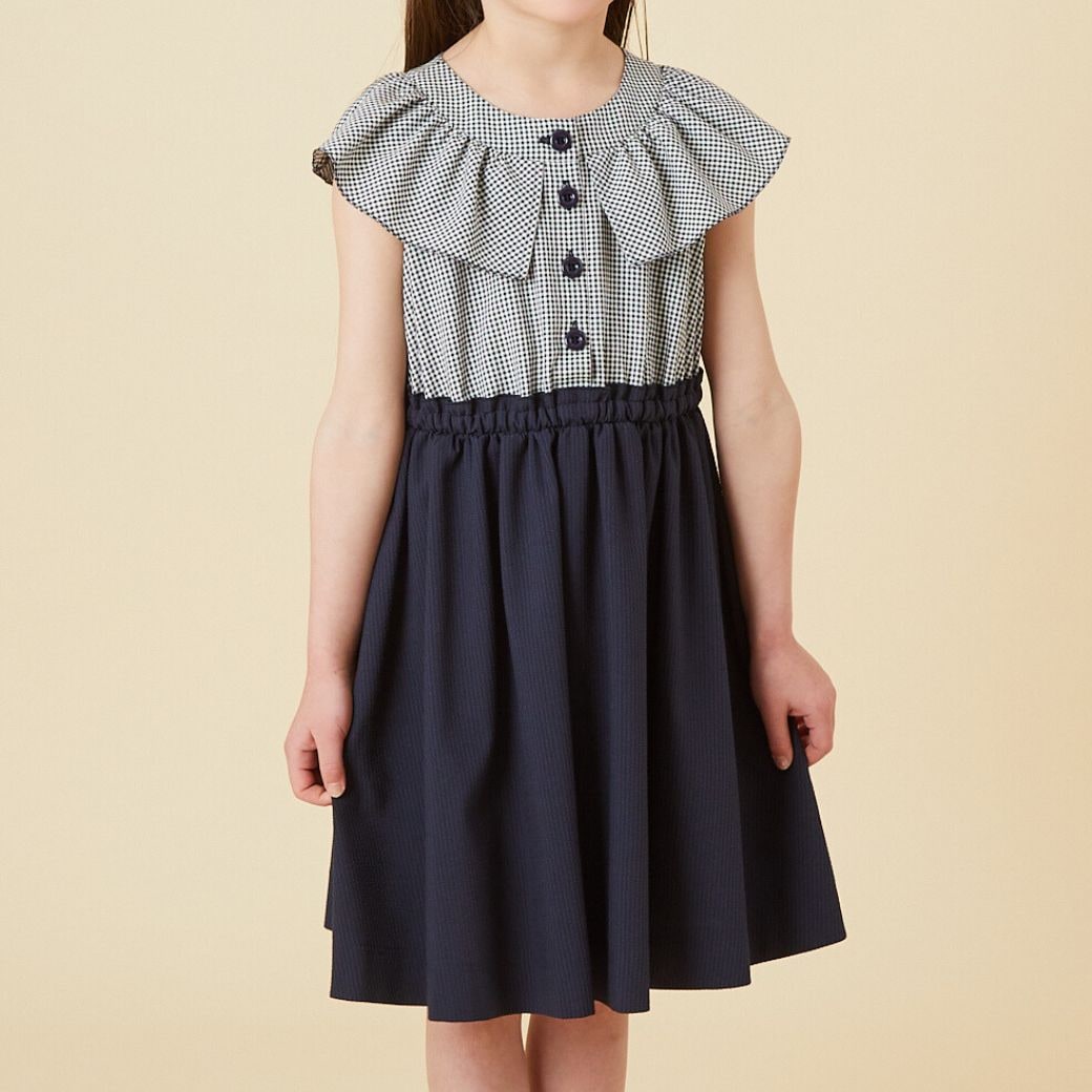 【SALE50%OFF】ギンガムチェックケープカラードッキングワンピース 110 120 130cm (2436-7364) CHOPINblue/ショパンブルー