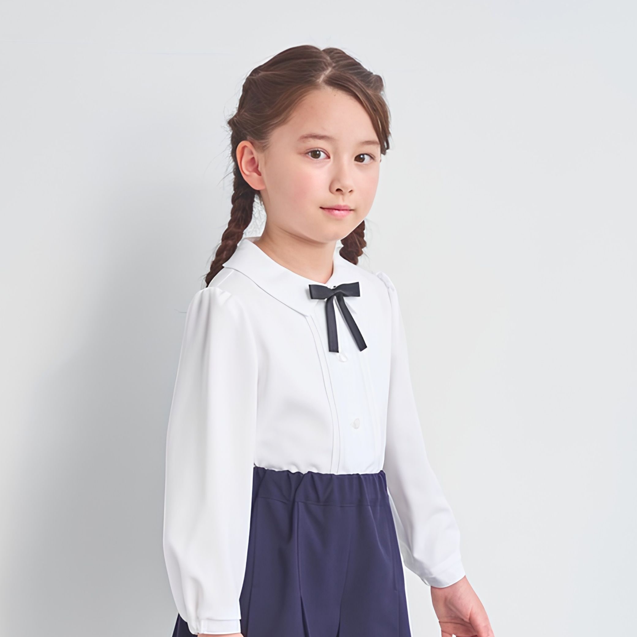 リボン付きピンタックブラウス 110 120 130cm (2403-2362) CHOPINblue/ショパンブルー