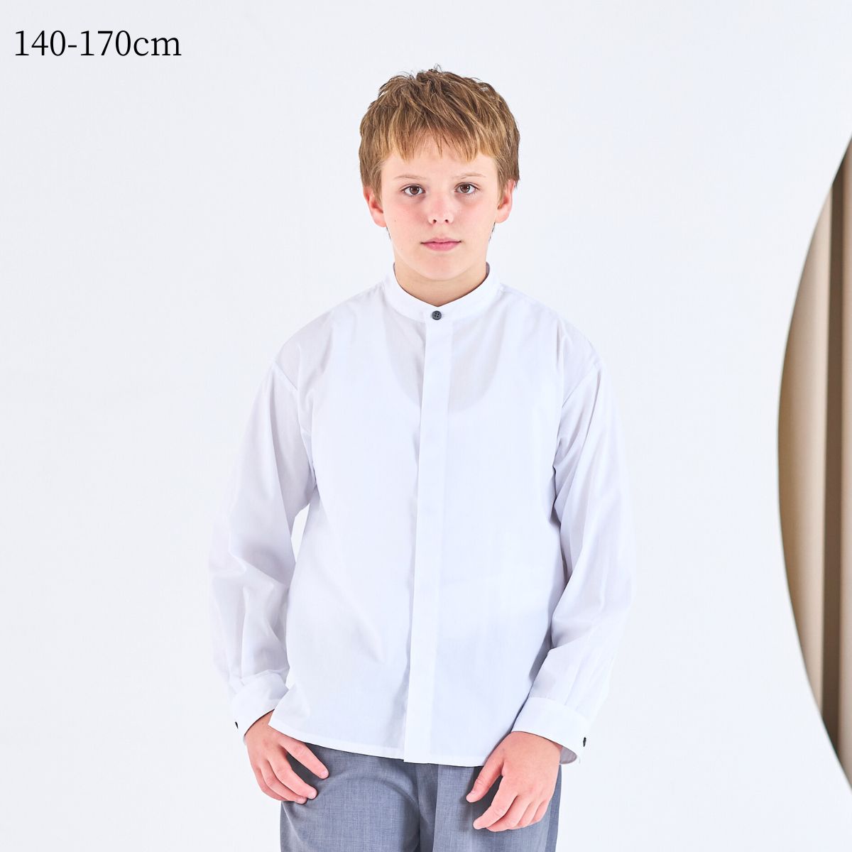 【WEB限定】比翼バンドカラーシャツ 140 150 160 170cm CHOPINblue/ショパンブルー (2573-5652)