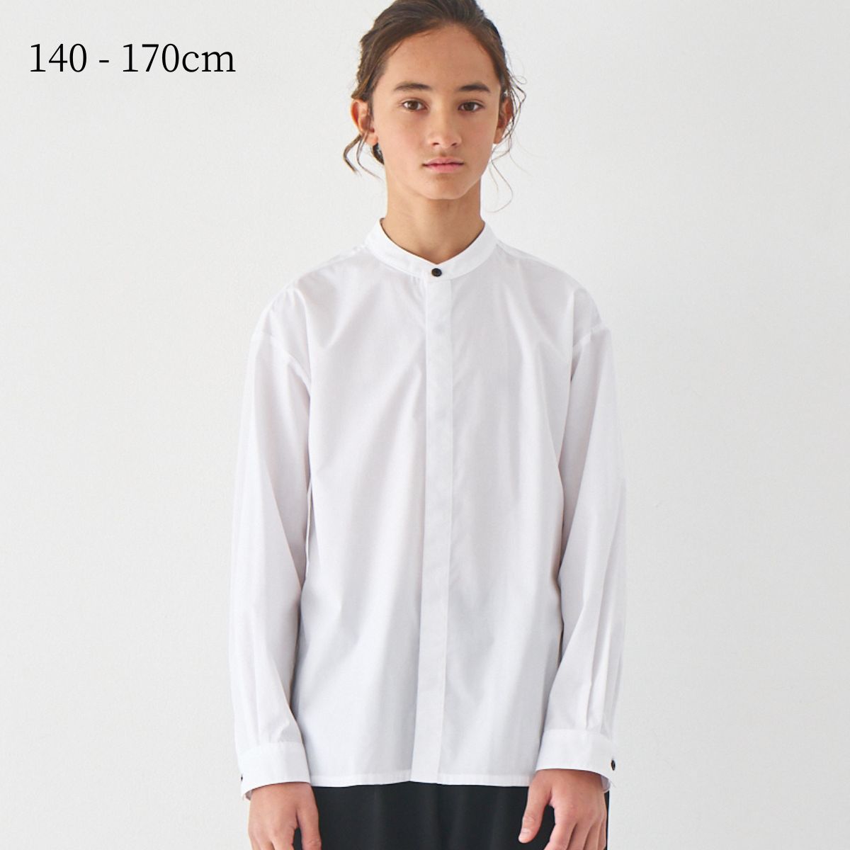 【WEB限定】比翼バンドカラーシャツ 140 150 160 170cm CHOPINblue/ショパンブルー　（2573-5652）