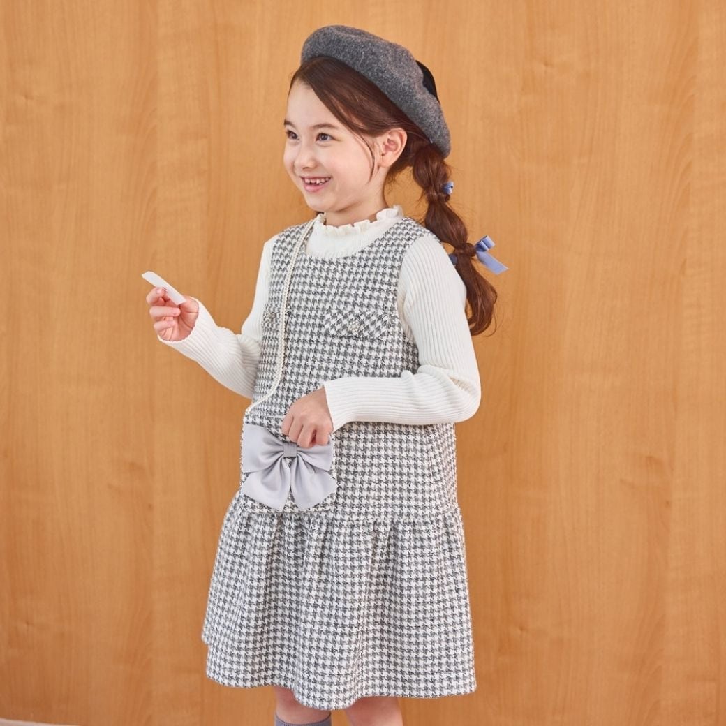 【新色／近日入荷】ポシェット付きファンシーツイードジャンパースカート 110 120 130 140 (2576-7309) CHOPINblue/ショパンブルー