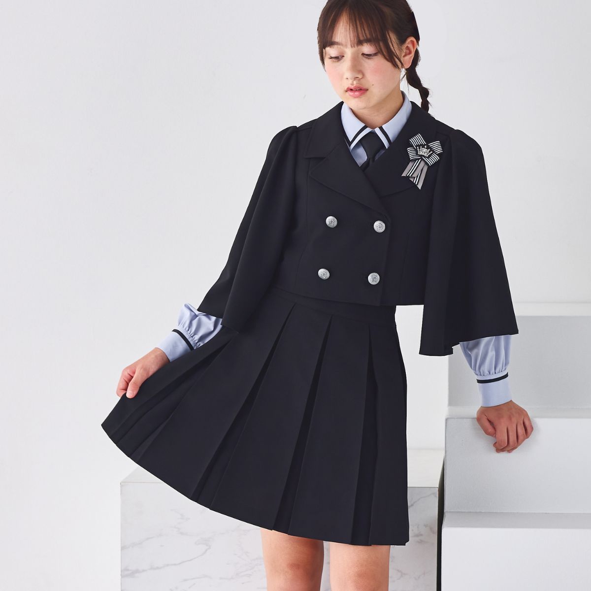 【WEB限定】ケープライクフレアスリーブジャケットスーツ 150 160 165cm (9571-2552) SPICE CANDY/スパイスキャンディー【Jrスーツバックプレゼント】 