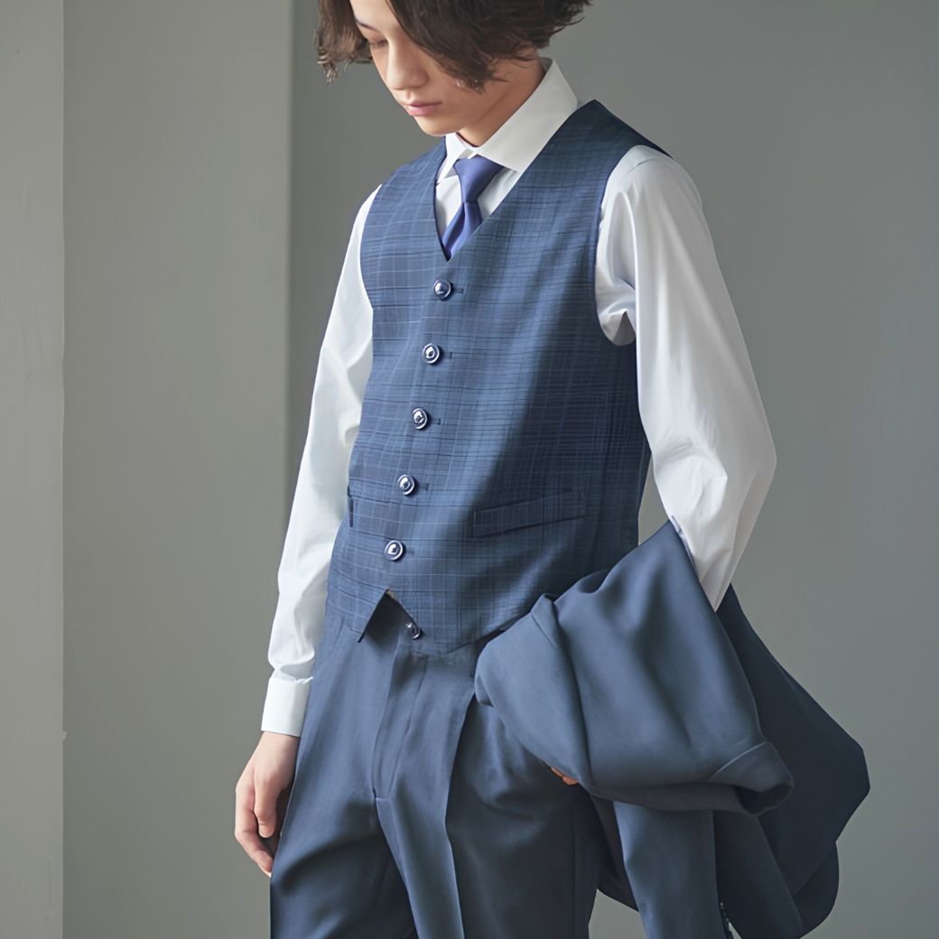 【WEB限定】チェックベストスリーピーススーツ 140 150 160 170cm (8601-5692) CHOPIN/ショパン 
