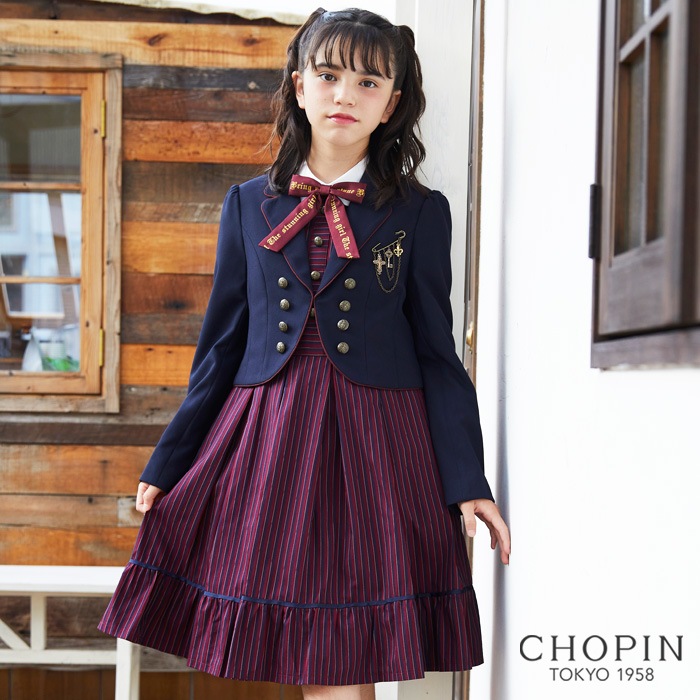 ボリュームストライプワンピースアンサンブル 140 150 160 165cm 6001 2566 Chopin ショパン Chopin キッズフォーマル Chopin ショパン