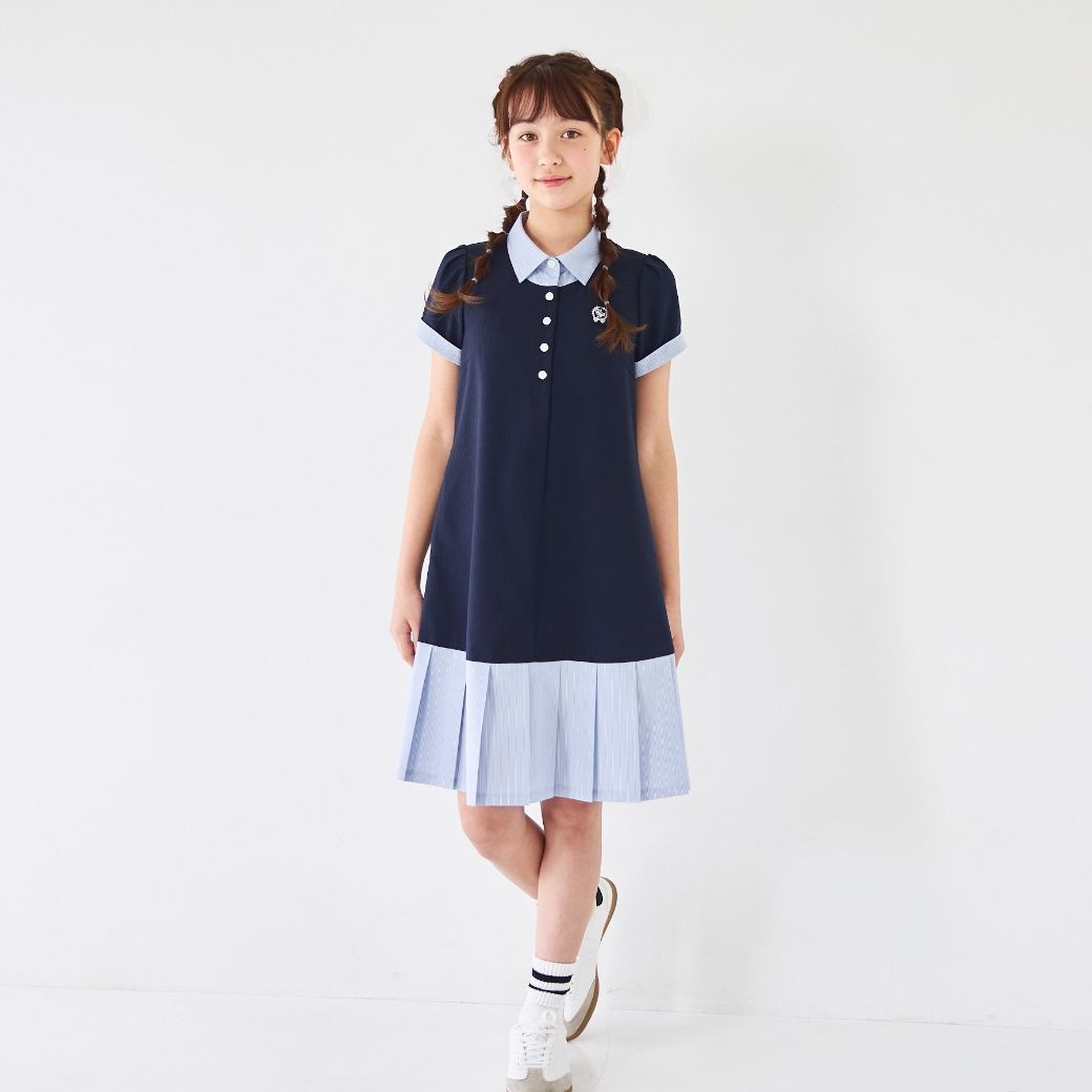 プリーツ　グラフィック　両裾とんがり立体的　女の子　ワンピース　チュニック SUMMER SALE】【ジュニア】COOLMAX Aライン裾プリーツワンピース 140