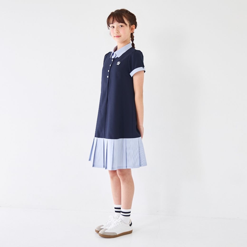 プリーツ　グラフィック　両裾とんがり立体的　女の子　ワンピース　チュニック SUMMER SALE】【ジュニア】COOLMAX Aライン裾プリーツワンピース 140