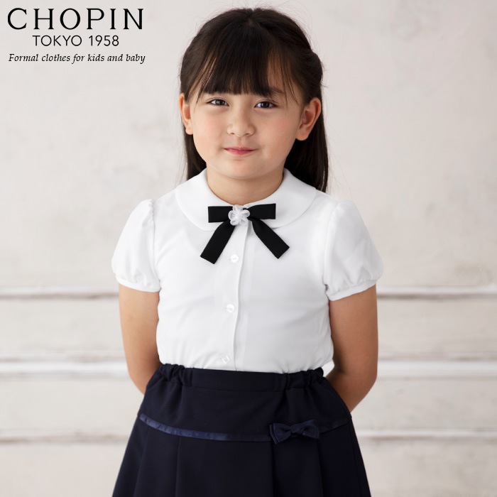 リボン付き丸襟ブラウス 半袖/キッズ 100 110 120 130cm(8833-2301)