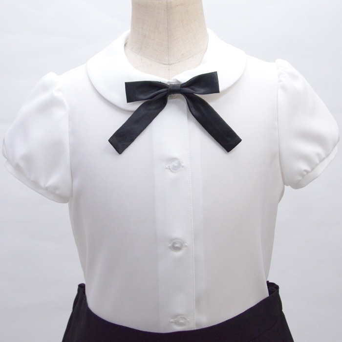 リボン付き丸襟ブラウス 半袖/キッズ 100 110 120 130cm(8833-2301)