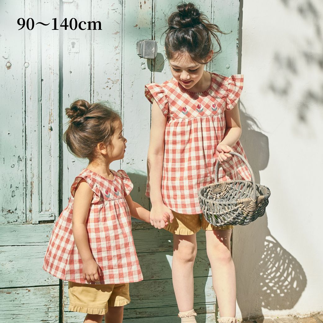 コットンフリルチューリップ刺繍チュニック 90 100 110 120 130 140cm (2533-7110/2533-7327) utremi/ユトレミ