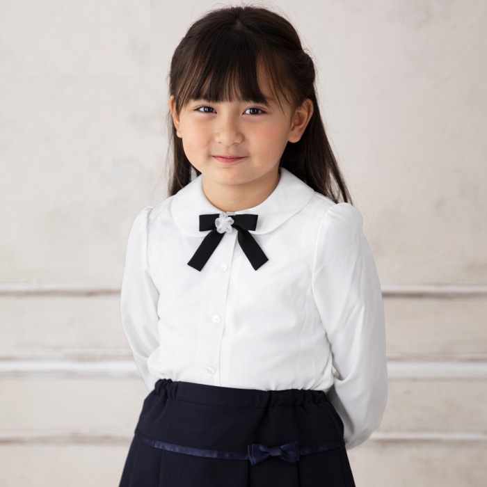 【TIMEセール10%OFF】フラワーリボン付き長袖ブラウス 100 110 120 130cm(8893-2300)