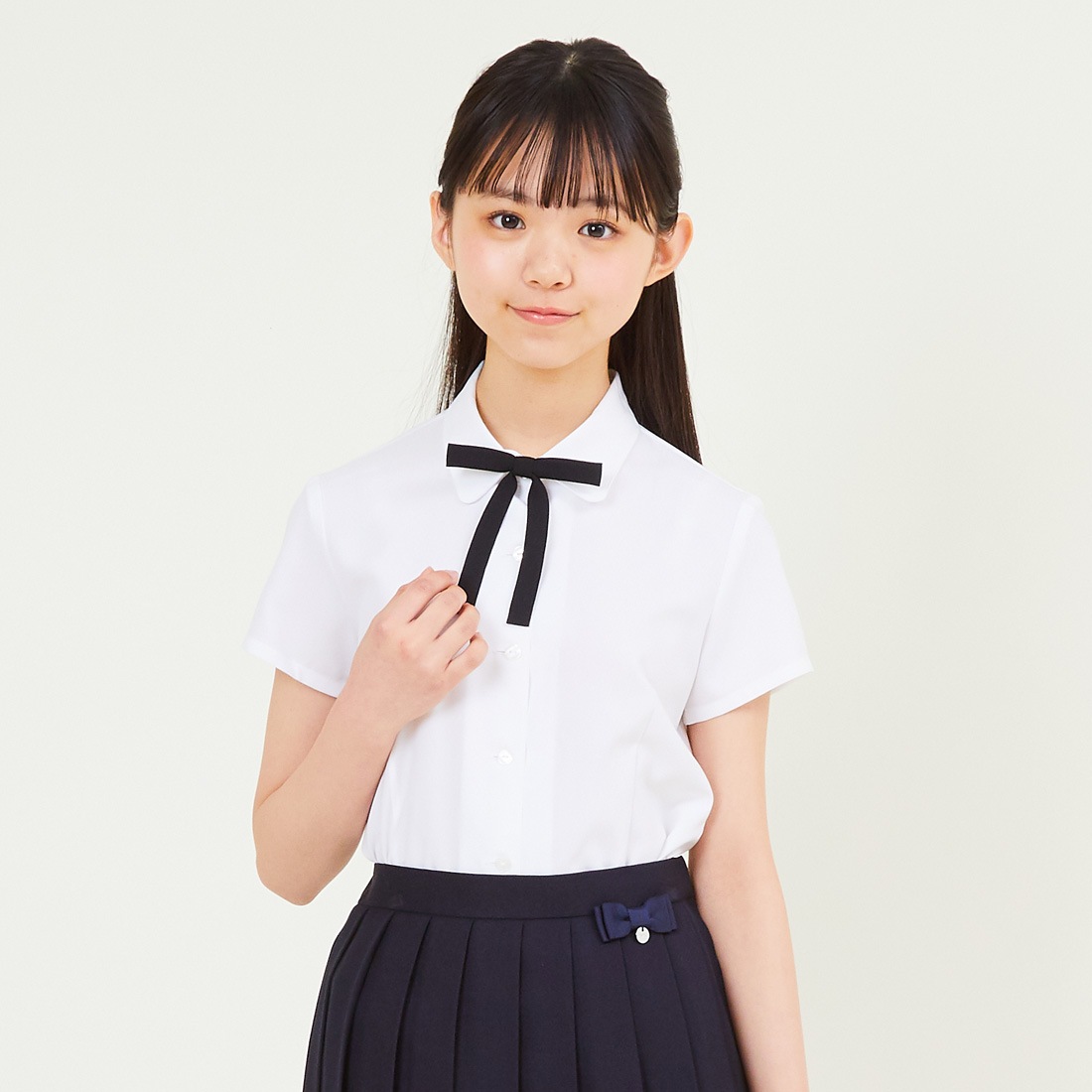 子供 喪服 フォーマル 女の子 リボン付きブラウス 半袖/ジュニア 140 150 160cm(8833-2501)