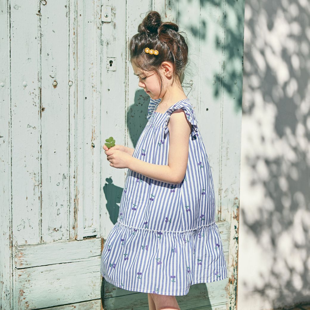 【FINALセール40%OFF】コットンチェリー刺繍ストライプワンピース 110 120 130 140cm (2536-7326) utremi/ユトレミ