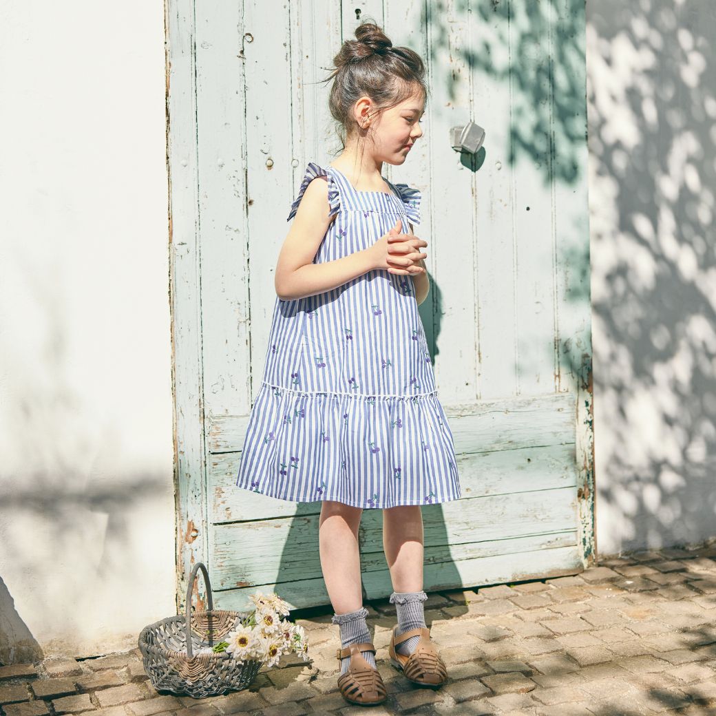 【FINALセール40%OFF】コットンチェリー刺繍ストライプワンピース 110 120 130 140cm (2536-7326) utremi/ユトレミ