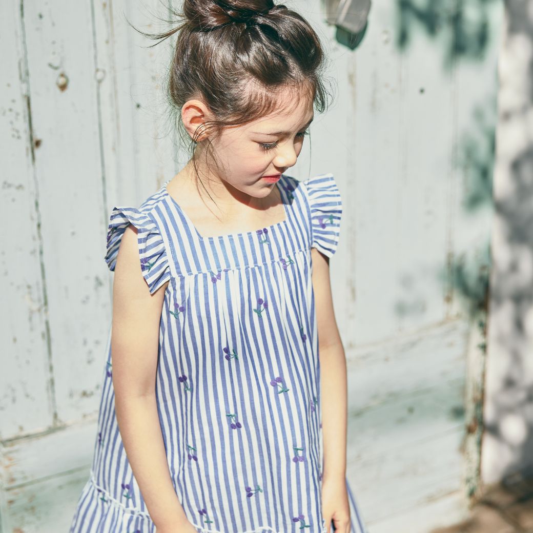 【FINALセール40%OFF】コットンチェリー刺繍ストライプワンピース 110 120 130 140cm (2536-7326) utremi/ユトレミ