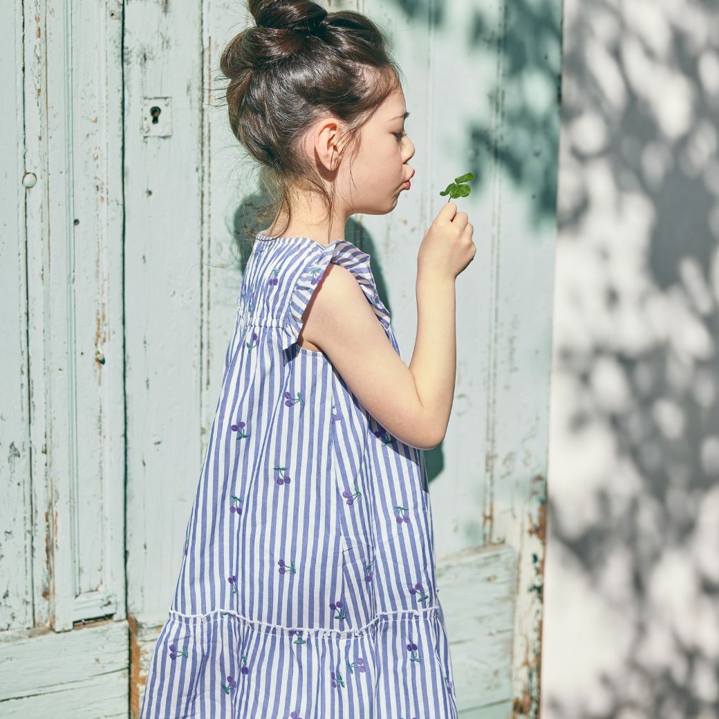 【FINALセール40%OFF】コットンチェリー刺繍ストライプワンピース 110 120 130 140cm (2536-7326) utremi/ユトレミ