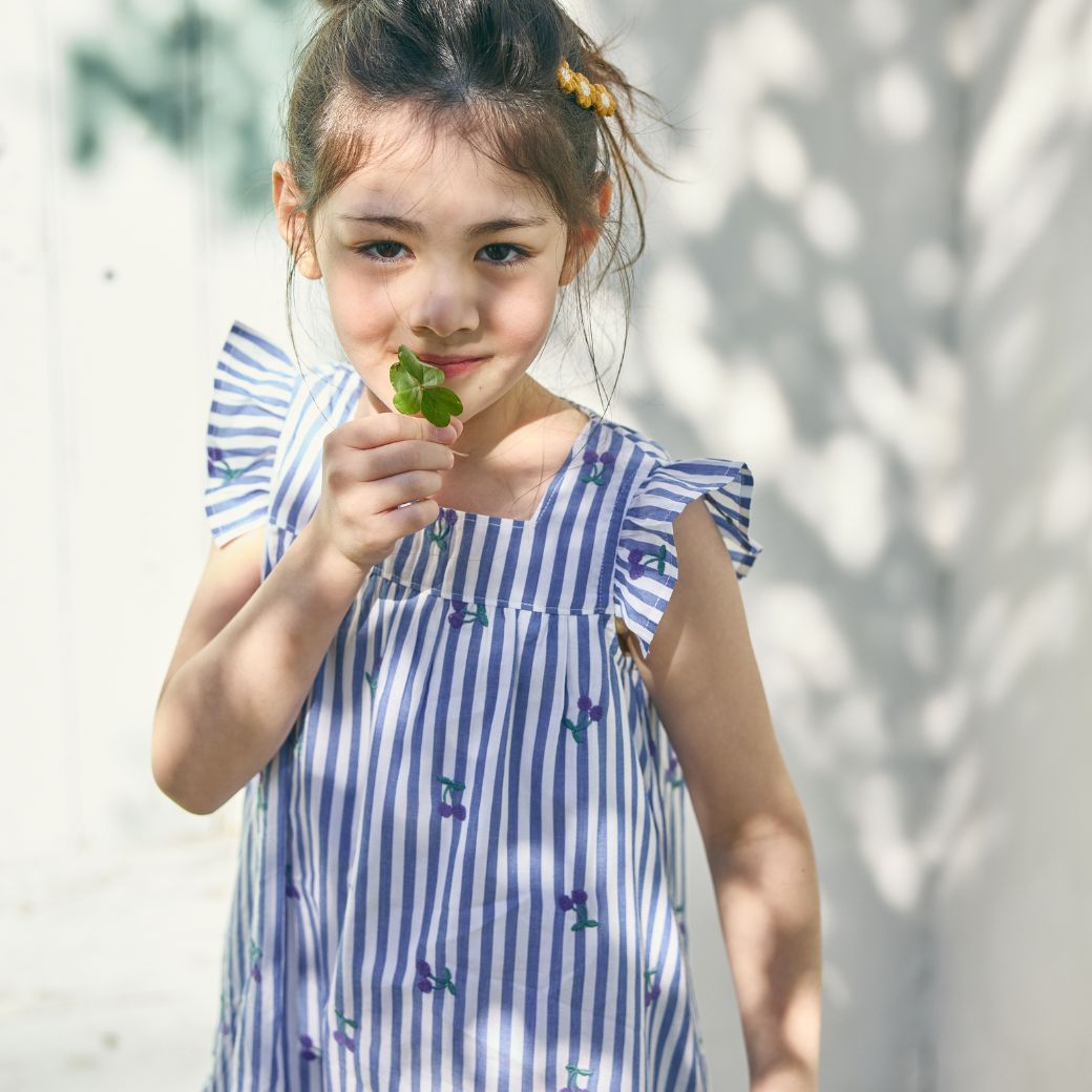 【FINALセール40%OFF】コットンチェリー刺繍ストライプワンピース 110 120 130 140cm (2536-7326) utremi/ユトレミ