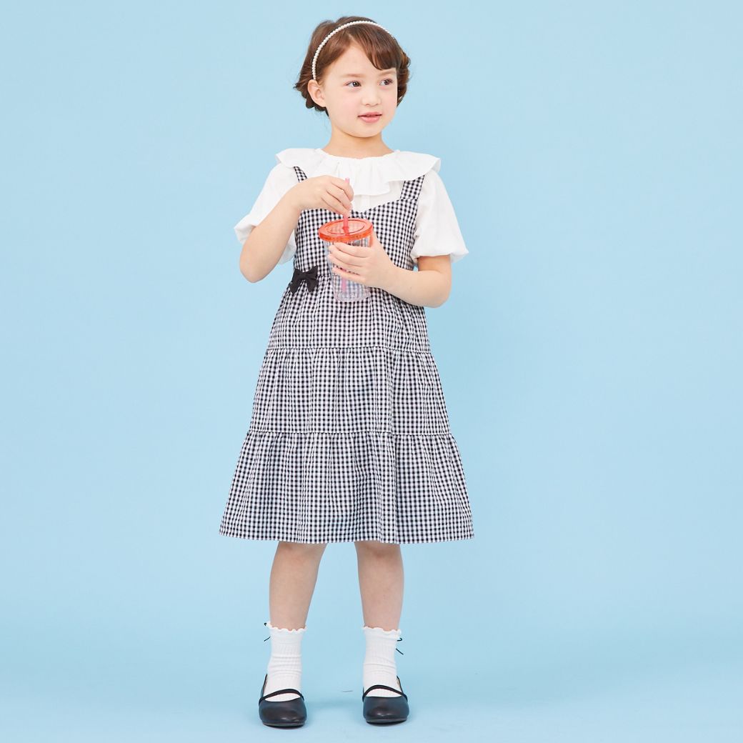 TIMEセール40％OFF】T/Cギンガムジャンパースカートセット 110