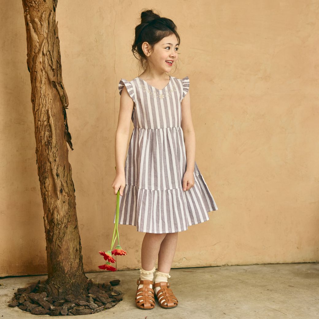 【FINALセール40%OFF】コットンストライプティアードワンピース 110 120 130 140cm (2536-7339) utremi/ユトレミ