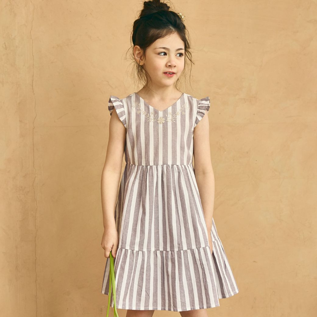 【FINALセール40%OFF】コットンストライプティアードワンピース 110 120 130 140cm (2536-7339) utremi/ユトレミ