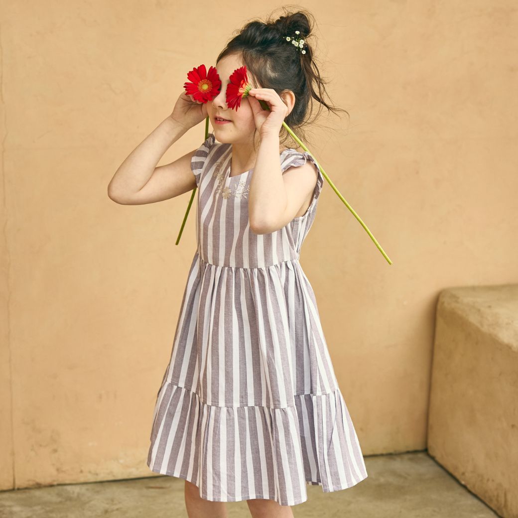 【FINALセール40%OFF】コットンストライプティアードワンピース 110 120 130 140cm (2536-7339) utremi/ユトレミ
