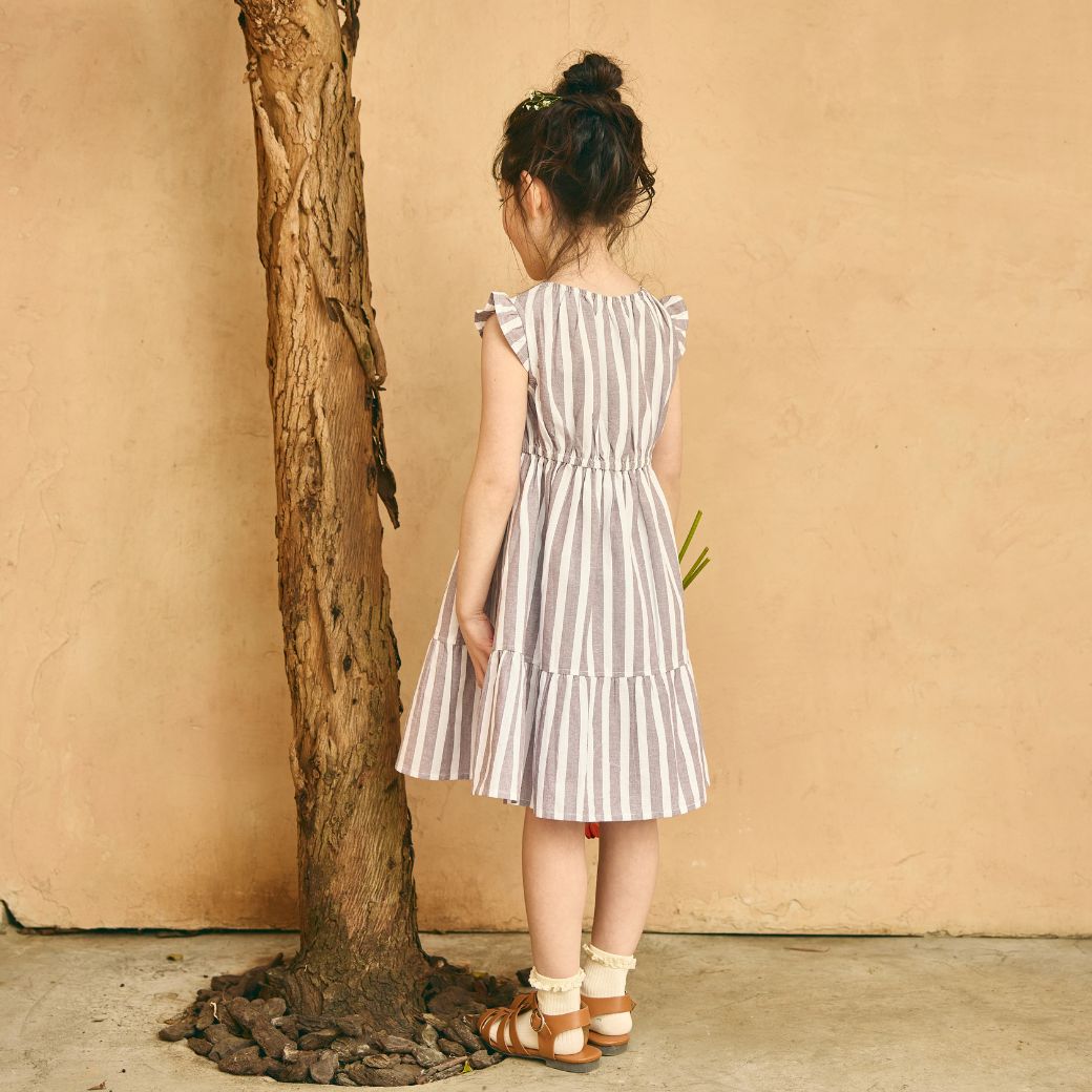【FINALセール40%OFF】コットンストライプティアードワンピース 110 120 130 140cm (2536-7339) utremi/ユトレミ