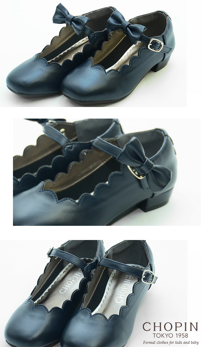 リボン付きスカラップシューズ 17 18 19 20 21cm (8090-0015)