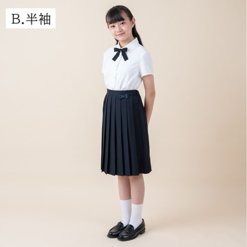 【リニューアル再入荷】中学受験 子供服 女の子 喪服 フォーマル リボン付きブラウス 半袖 長袖/ジュニア 140 150 160 170cm (2393-2500-8893-2504)