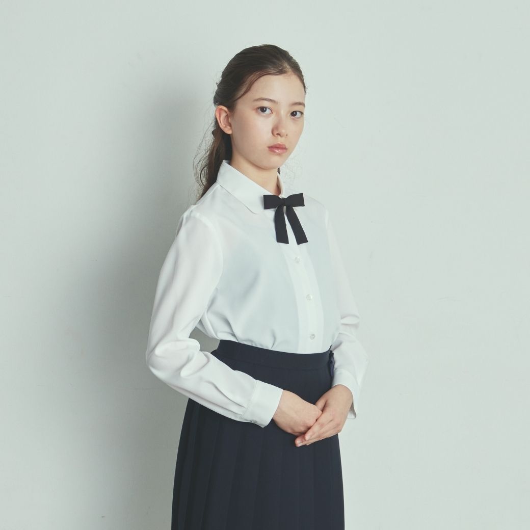 【リニューアル再入荷】中学受験 子供服 女の子 喪服 フォーマル リボン付きブラウス 半袖 長袖/ジュニア 140 150 160 170cm (2393-2500-8893-2504)