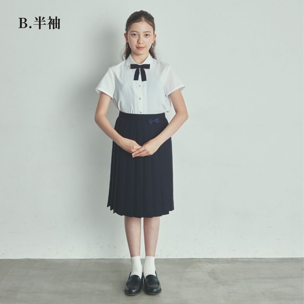 【リニューアル再入荷】中学受験 子供服 女の子 喪服 フォーマル リボン付きブラウス 半袖 長袖/ジュニア 140 150 160 170cm (2393-2500-8893-2504)