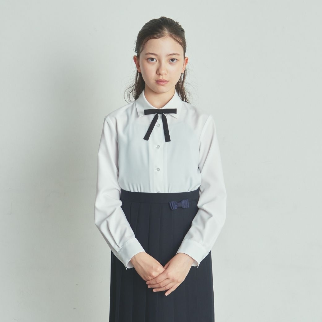 【リニューアル再入荷】中学受験 子供服 女の子 喪服 フォーマル リボン付きブラウス 半袖 長袖/ジュニア 140 150 160 170cm (2393-2500-8893-2504)