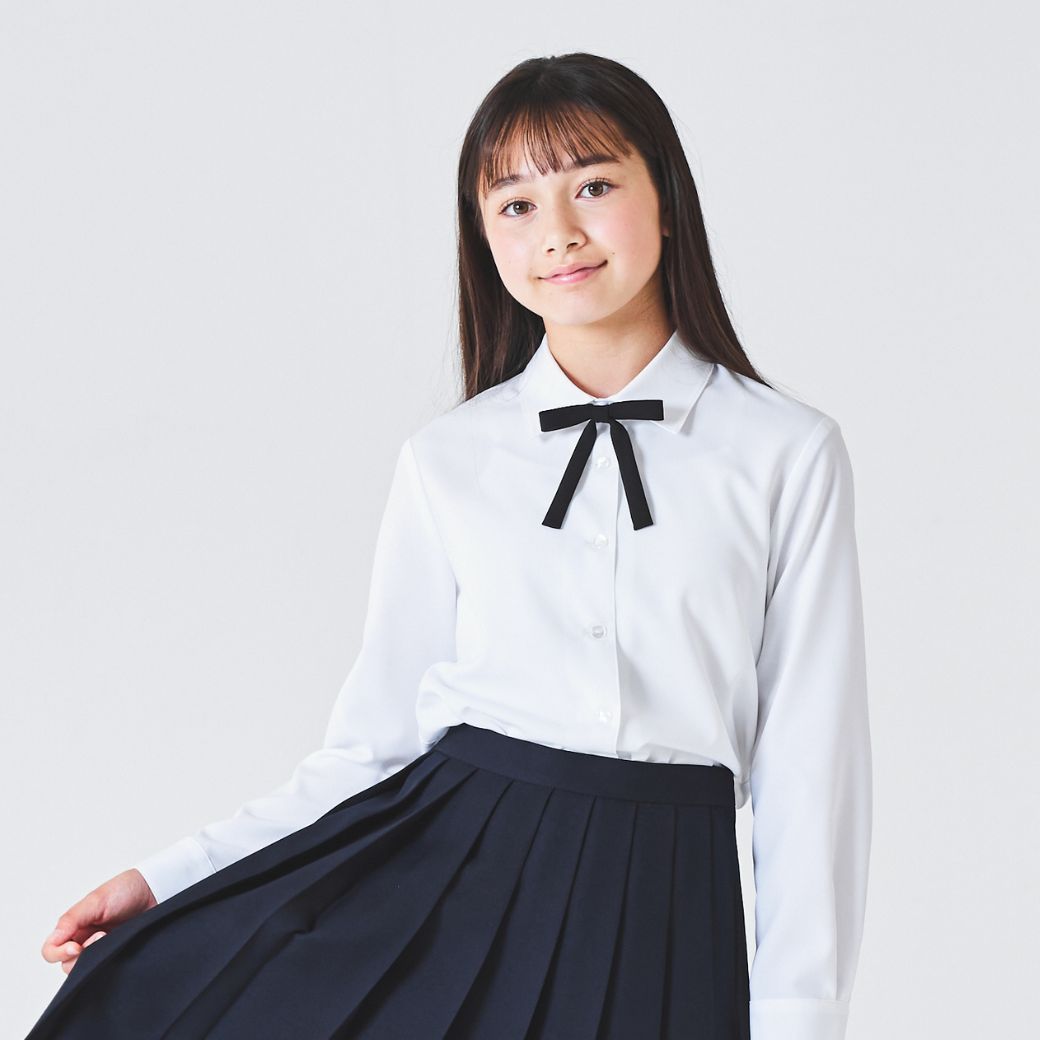 【リニューアル再入荷】中学受験 子供服 女の子 喪服 フォーマル リボン付きブラウス 半袖 長袖/ジュニア 140 150 160 170cm (2393-2500-8893-2504)