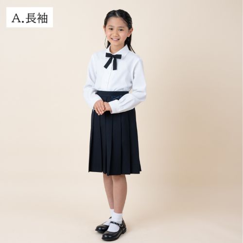 【リニューアル再入荷】中学受験 子供服 女の子 喪服 フォーマル リボン付きブラウス 半袖 長袖/ジュニア 140 150 160 170cm (2393-2500-8893-2504)