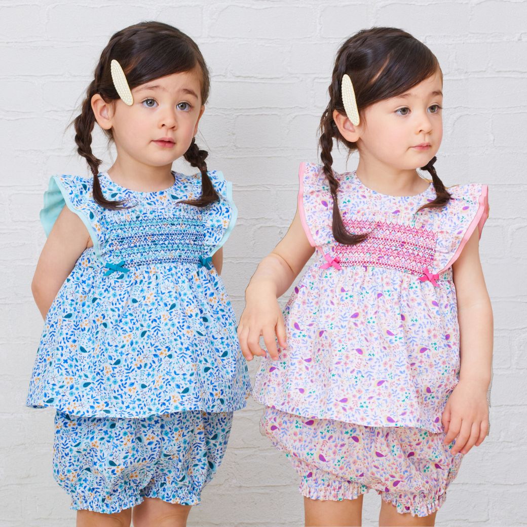 【セール50%OFF】小花柄スモッキングチュニック×ブルマー上下セット 80 90cm (8331-7103) CHOPIN/ショパン