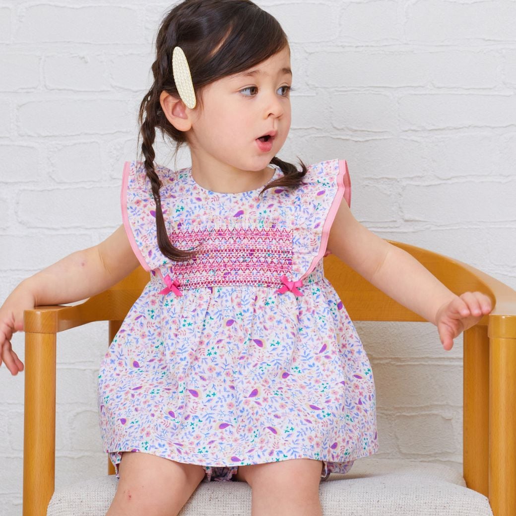 【セール50%OFF】小花柄スモッキングチュニック×ブルマー上下セット 80 90cm (8331-7103) CHOPIN/ショパン