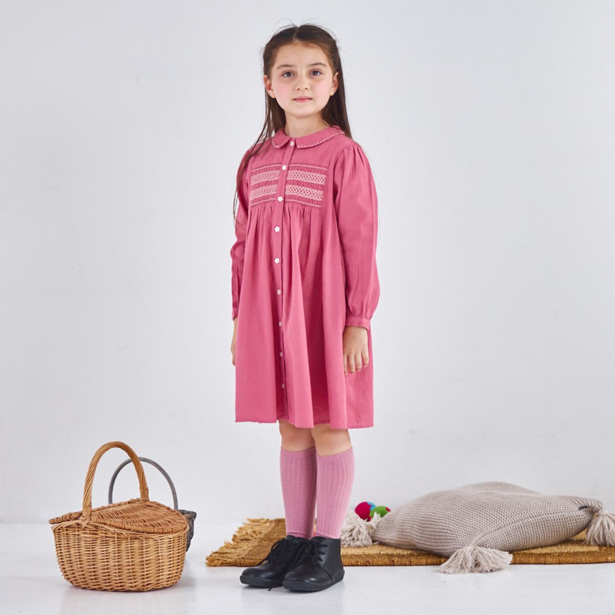 コットン100%スモッキングワンピース 110 120 130 140 (2576-7324) utremi/ユトレミ