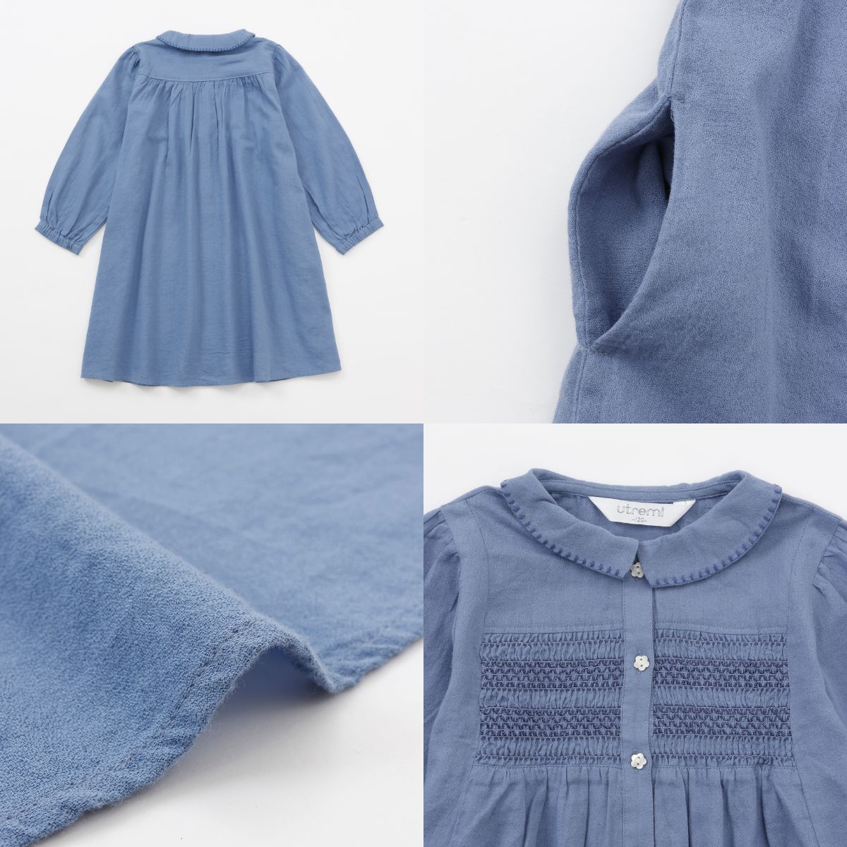 コットン100%スモッキングワンピース 110 120 130 140 (2576-7324) utremi/ユトレミ