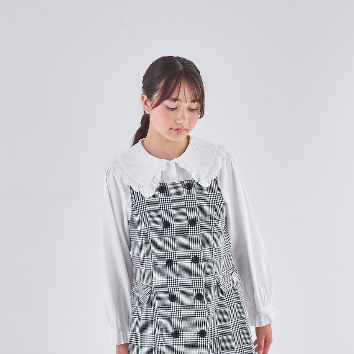 BIGカラーエンブロイダリーブラウス 90 100 110 120 130 140 150 160 170cm (2573-7308/2573-7508) CHOPINblue/ショパンブルー