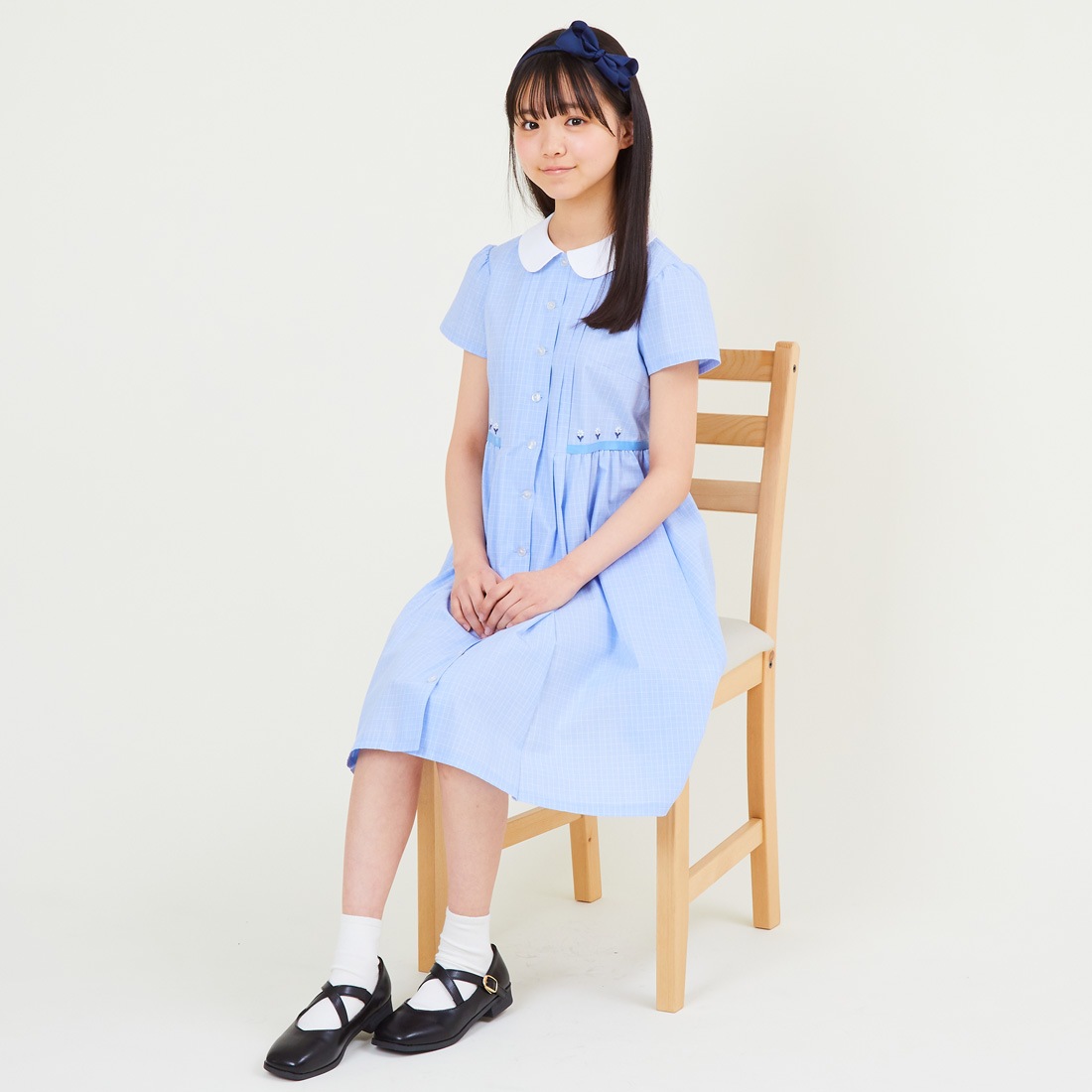 チェック柄お花刺しゅうワンピース 100 110 120 130cm (8236-2301)