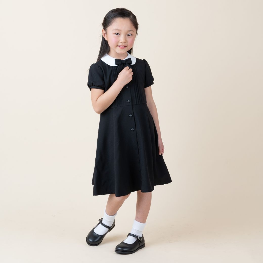 【アウトレットセール50%OFF】丸襟半袖ピンタックワンピース 100 110 120 130cm(8836-2306)