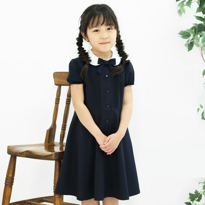 【アウトレットセール50%OFF】丸襟半袖ピンタックワンピース 100 110 120 130cm(8836-2306)