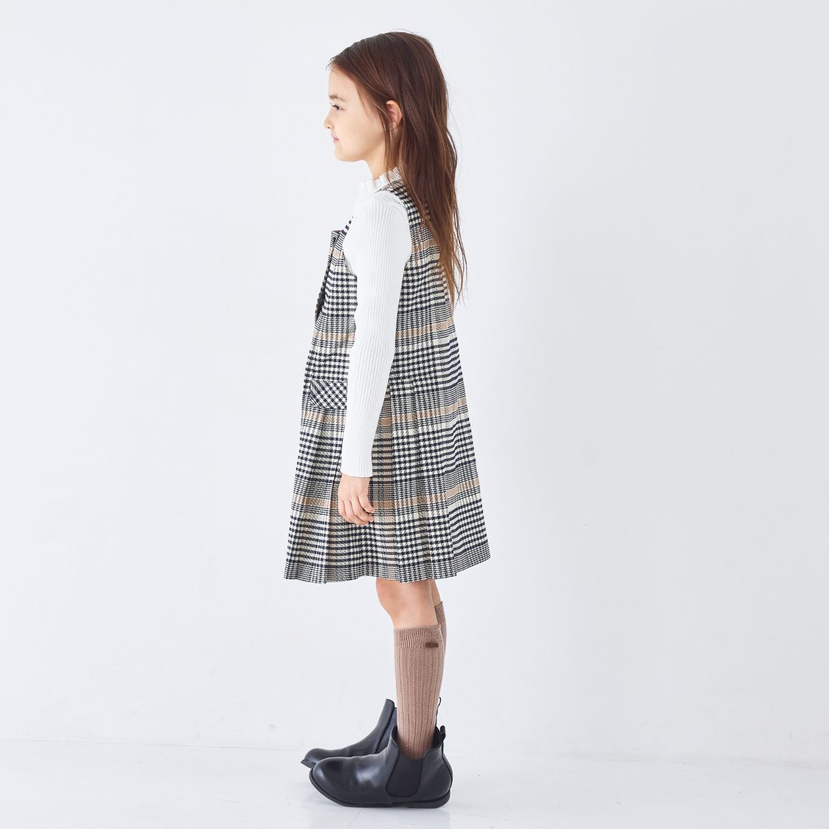 【キッズ】ダブル釦サイドプリーツジャンパースカート 110 120 130cm (2576-7303) CHOPIN blue/ショパンブルー