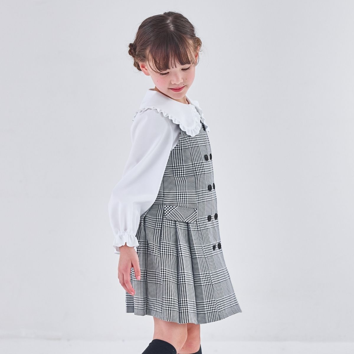 【キッズ】ダブル釦サイドプリーツジャンパースカート 110 120 130cm (2576-7303) CHOPIN blue/ショパンブルー