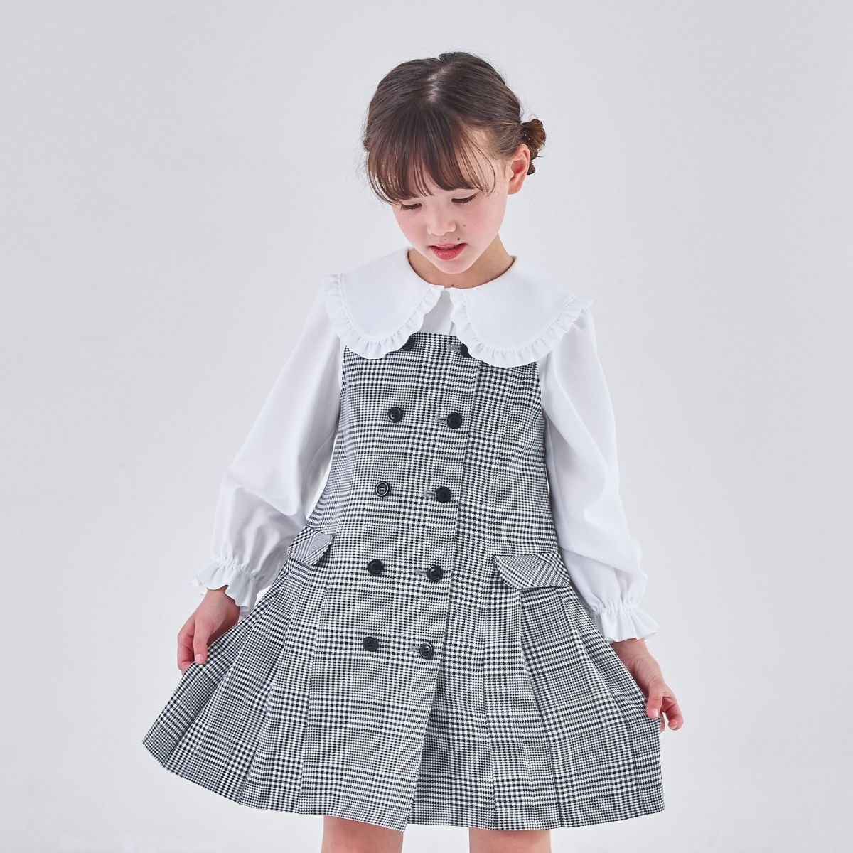 【キッズ】ダブル釦サイドプリーツジャンパースカート 110 120 130cm (2576-7303) CHOPIN blue/ショパンブルー