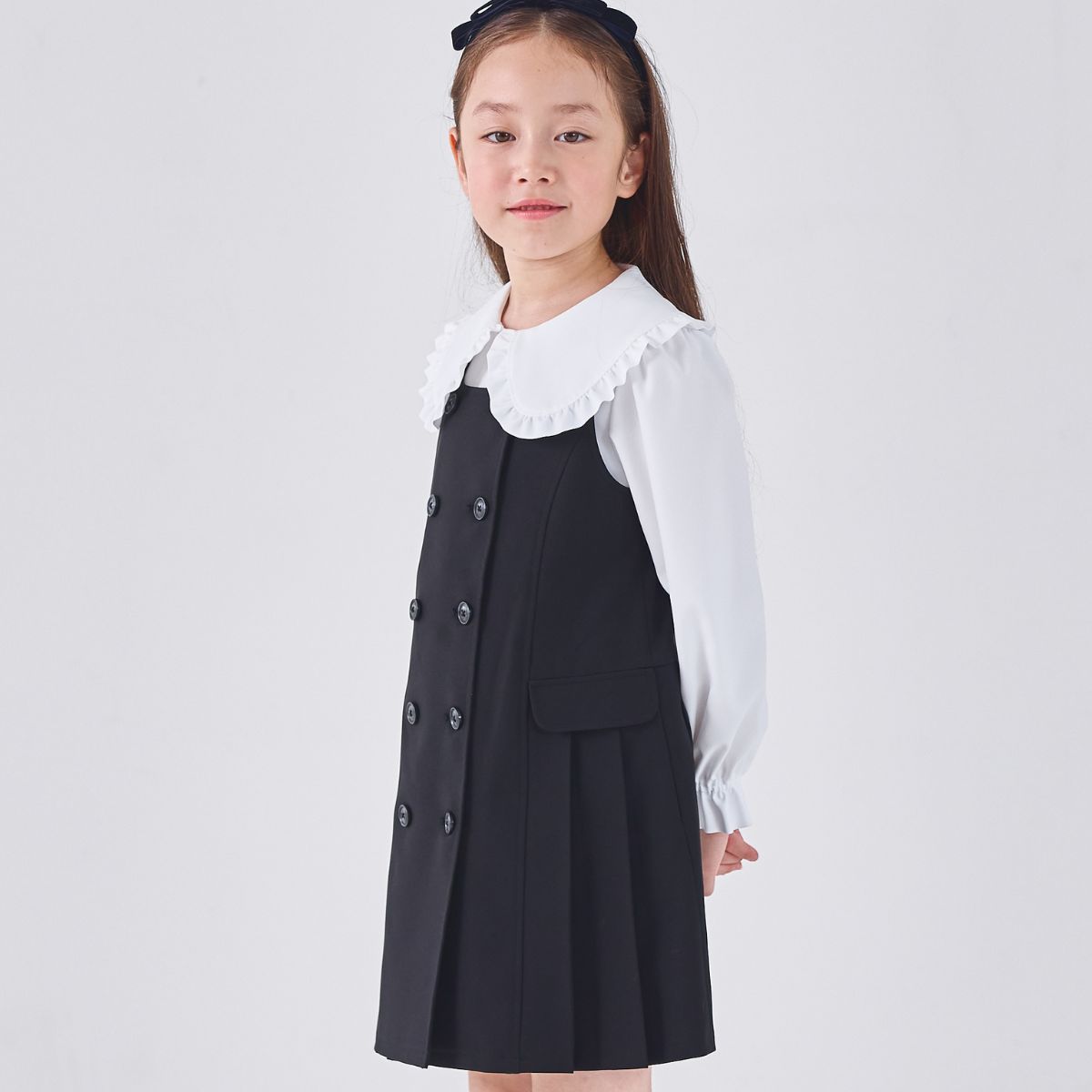 【キッズ】ダブル釦サイドプリーツジャンパースカート 110 120 130cm (2576-7303) CHOPIN blue/ショパンブルー