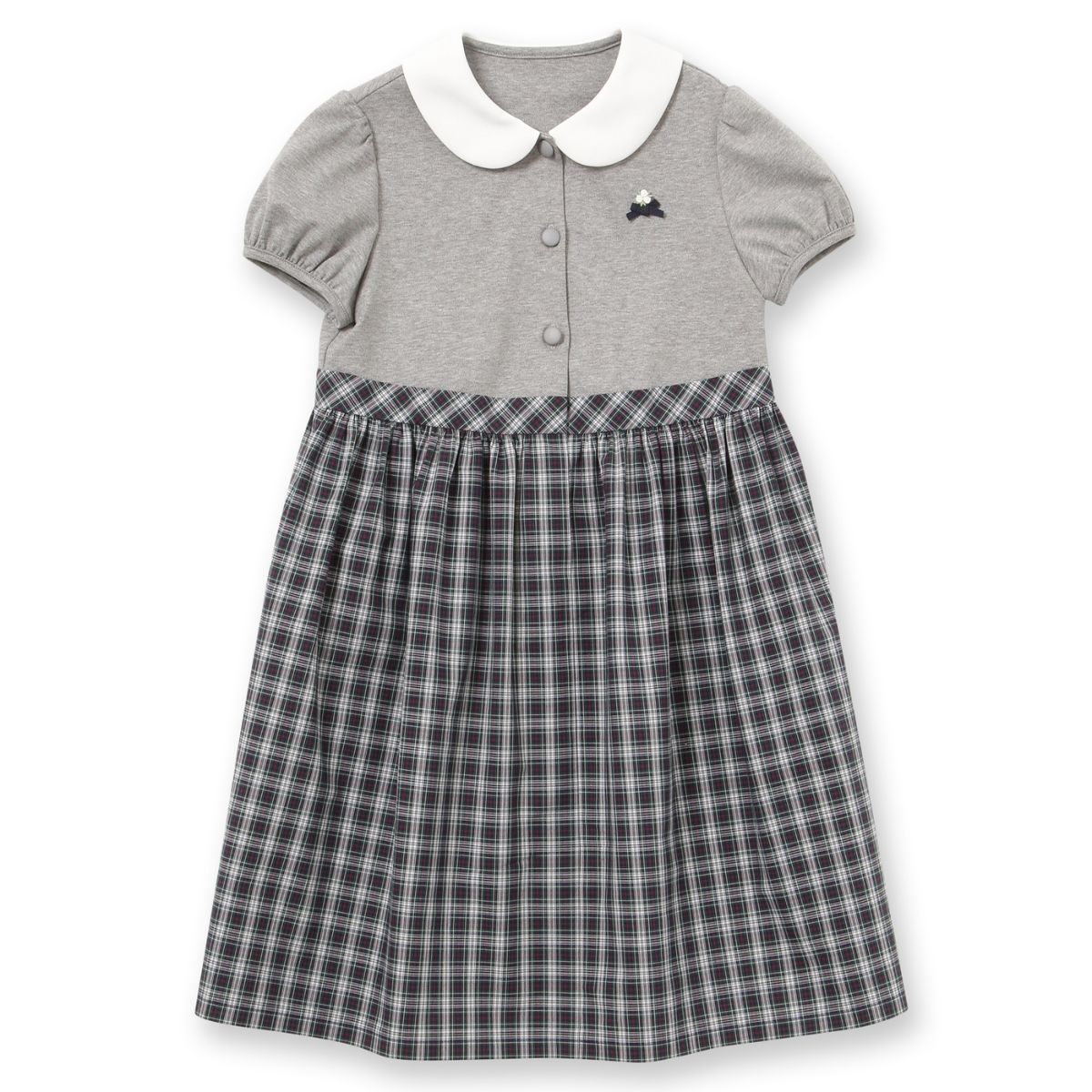 学校説明会 お受験 前開き ワンピース 女の子 半袖 子供服 チェック柄ドッキングワンピース 90 95 100 110 120 130cm (8336-2303) CHOPIN/ショパン