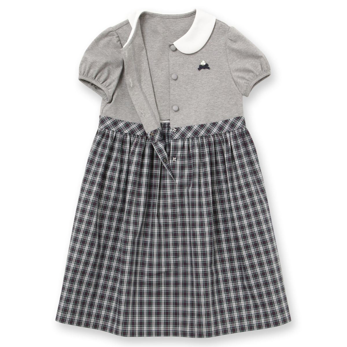 学校説明会 お受験 前開き ワンピース 女の子 半袖 子供服 チェック柄ドッキングワンピース 90 95 100 110 120 130cm (8336-2303) CHOPIN/ショパン