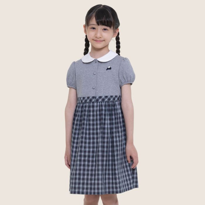 学校説明会 お受験 前開き ワンピース 女の子 半袖 子供服 チェック柄ドッキングワンピース 90 95 100 110 120 130cm (8336-2303) CHOPIN/ショパン