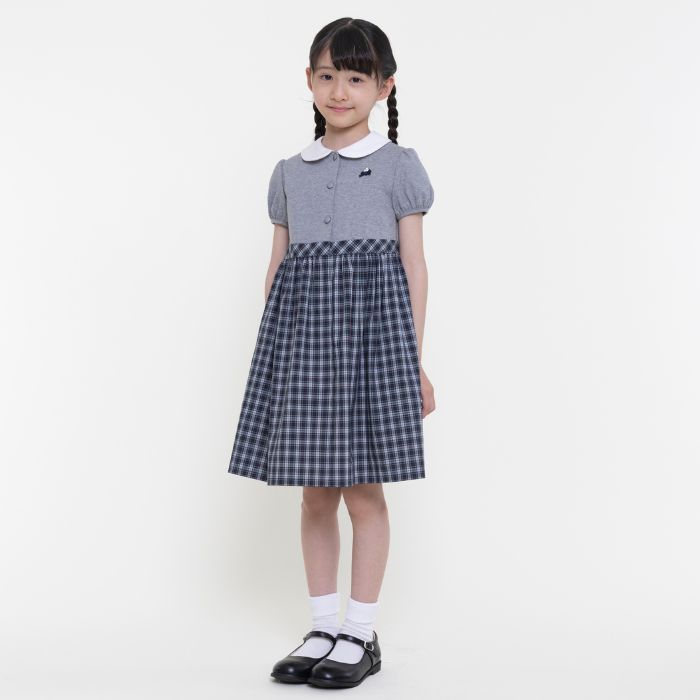 学校説明会 お受験 前開き ワンピース 女の子 半袖 子供服 チェック柄ドッキングワンピース 90 95 100 110 120 130cm (8336-2303) CHOPIN/ショパン
